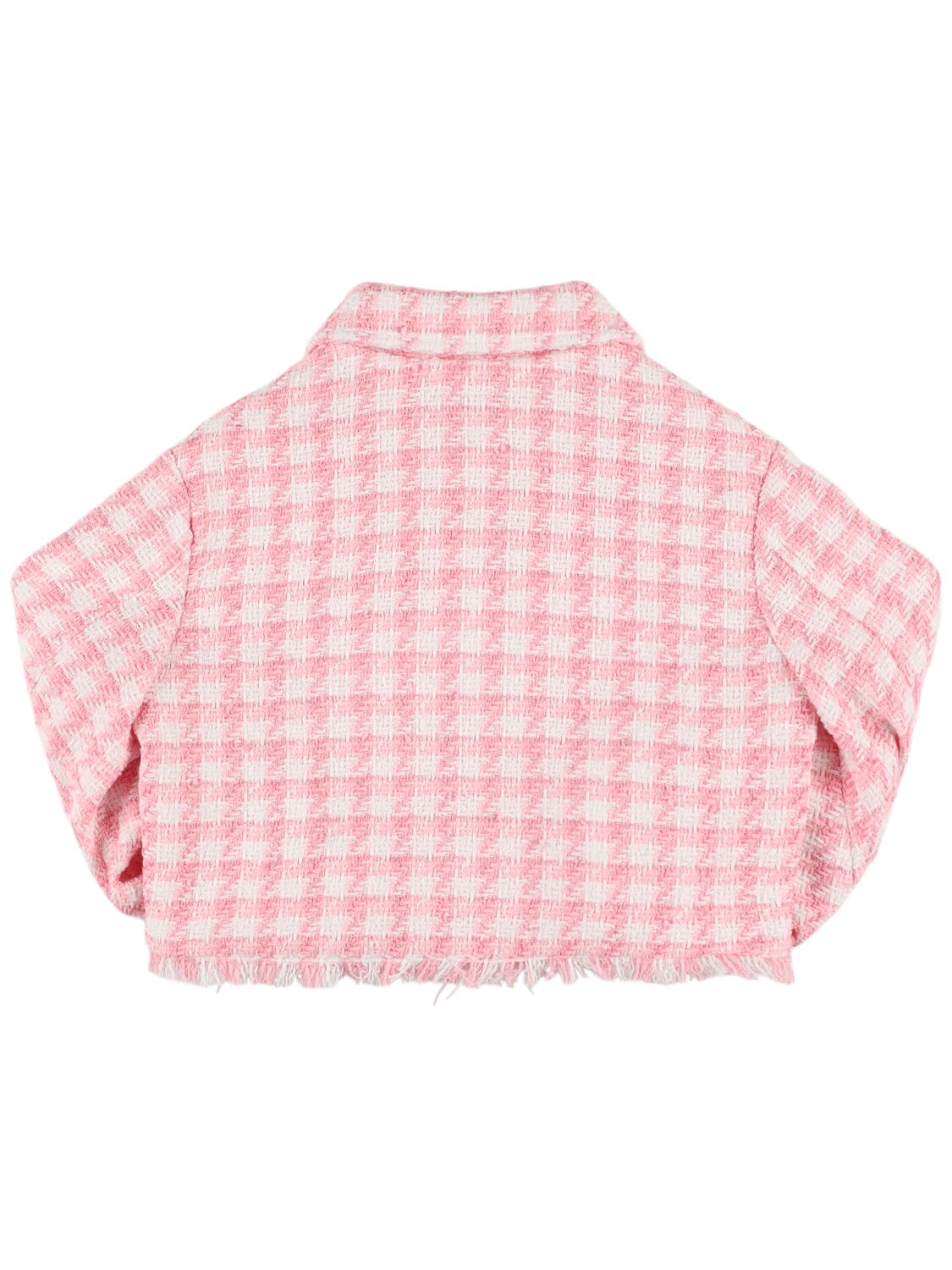 Shop Monnalisa Houndstooth Cotton Bouclé  Jacket In Pink,white