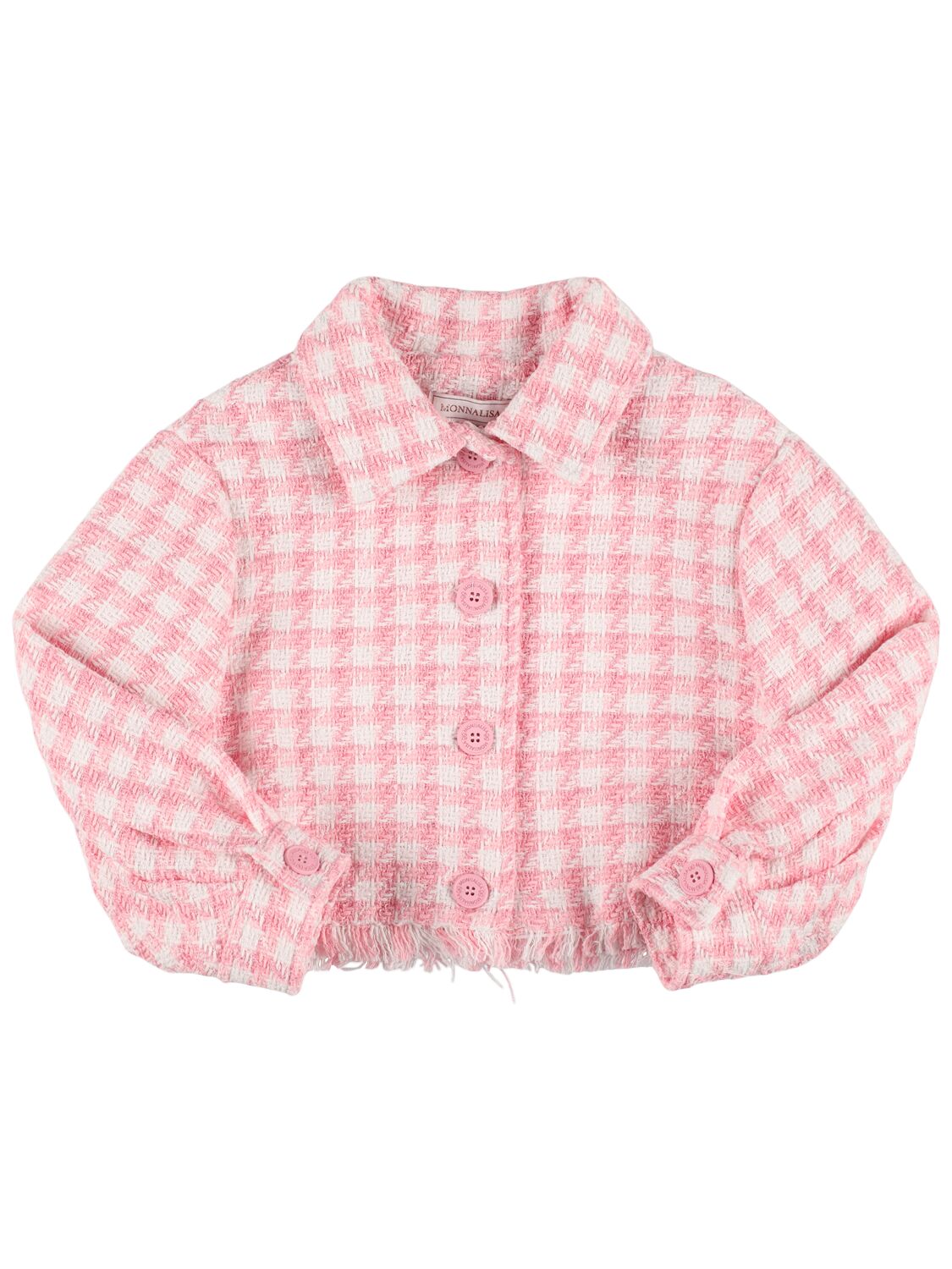 Monnalisa Kids' Houndstooth Cotton Bouclé  Jacket In Pink,white