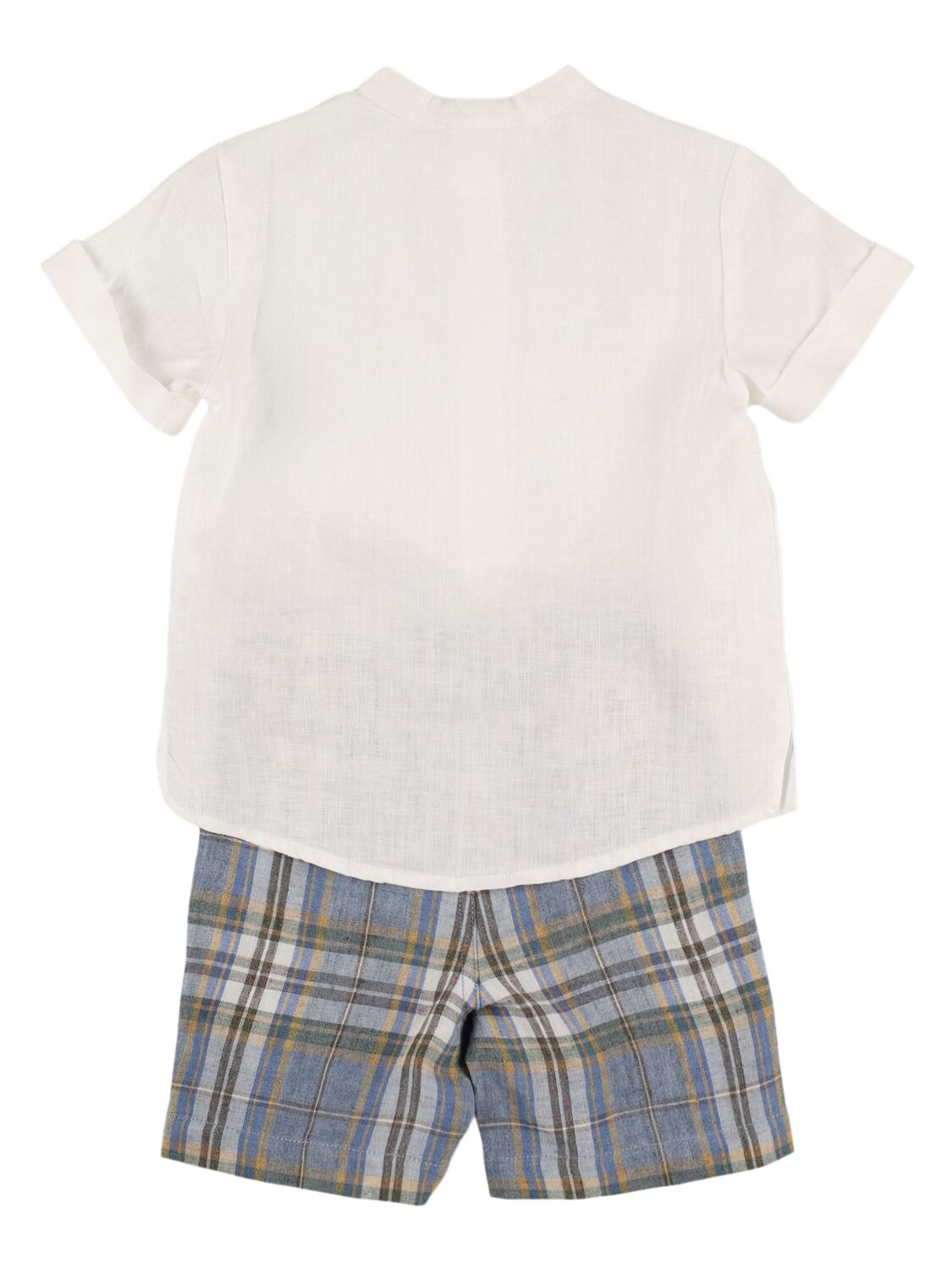 Shop Il Gufo Linen Shirt & Madras Shorts In White