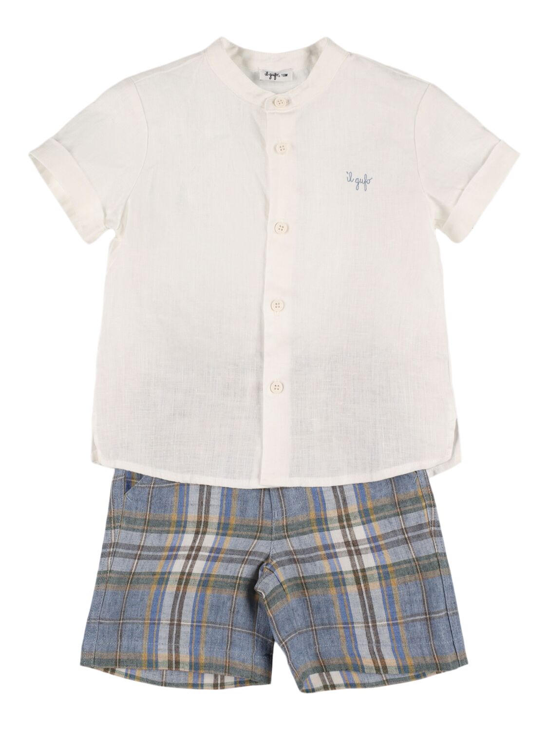Il Gufo Kids' Linen Shirt & Madras Shorts In White