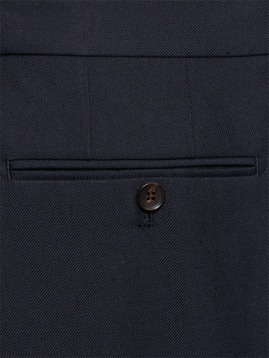 Shop Bally Pleated Wool Blend Pants In Navy
