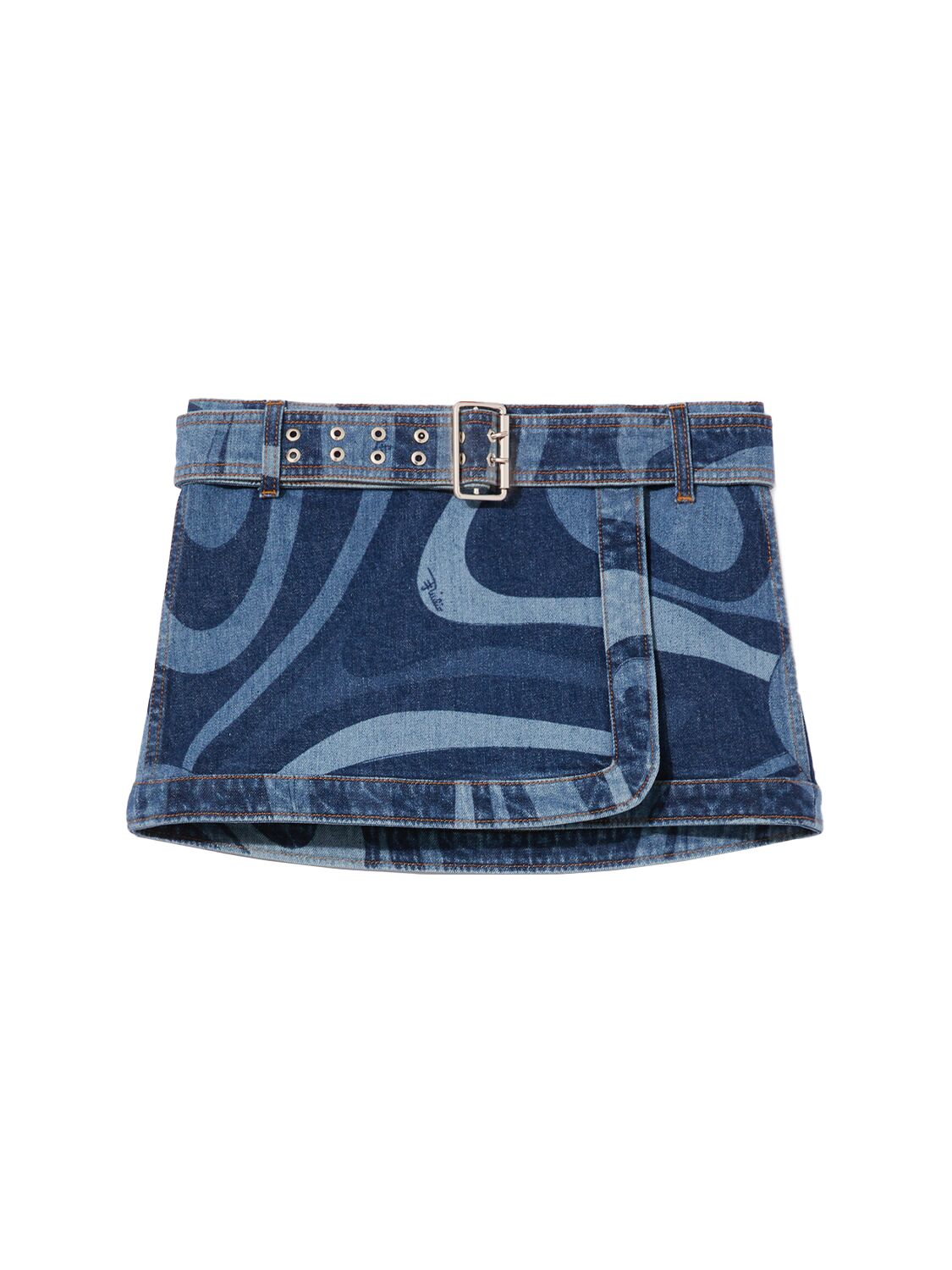Shop Pucci Denim Mini Skirt W/belt In Blue,multi