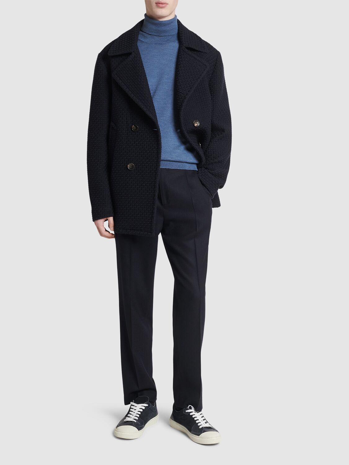 Shop Etro Wool Blend Single Pleat Pants In Navy