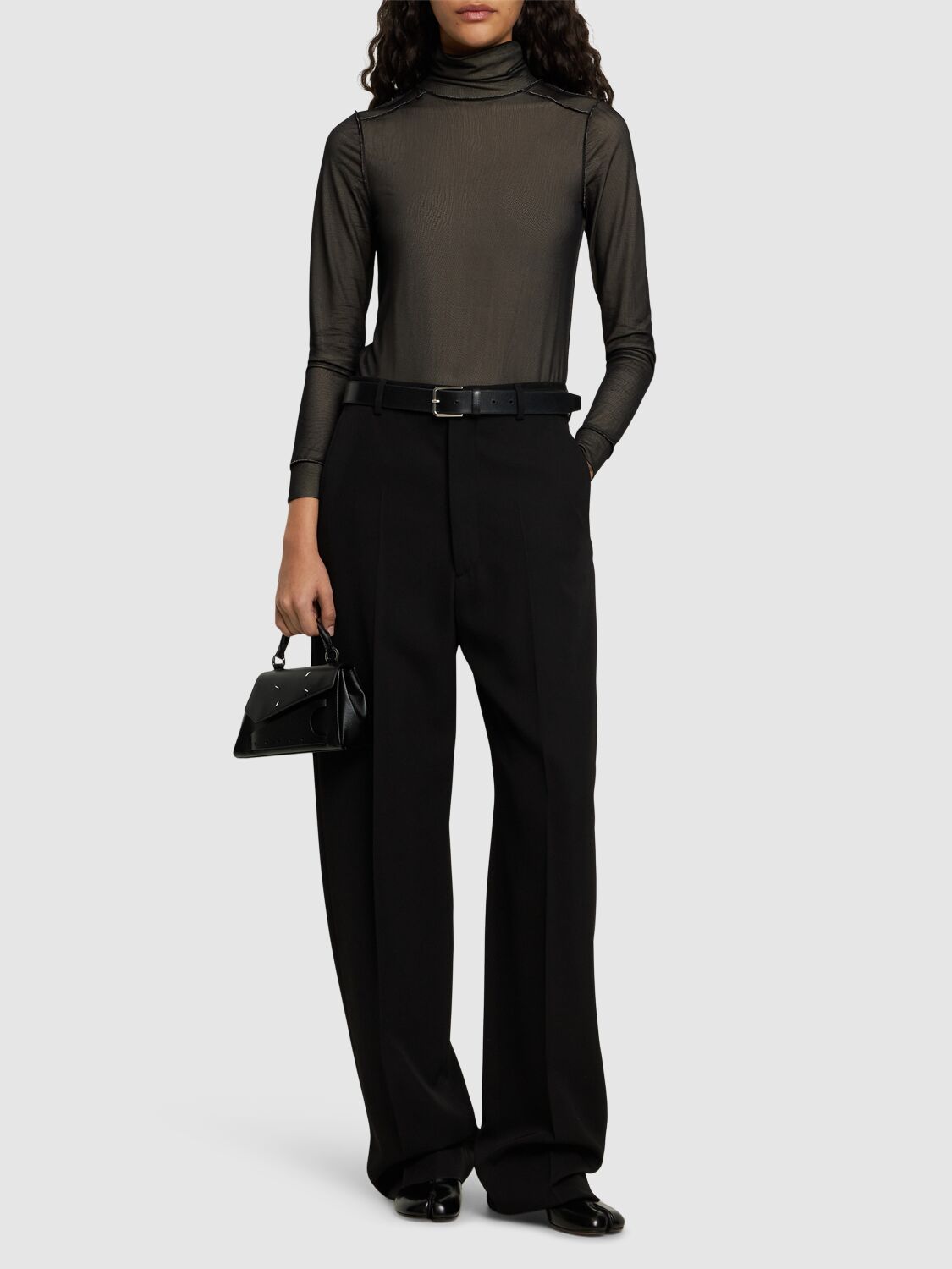 Maison Margiela Sheer Jersey Turtleneck Bodysuit In Black
