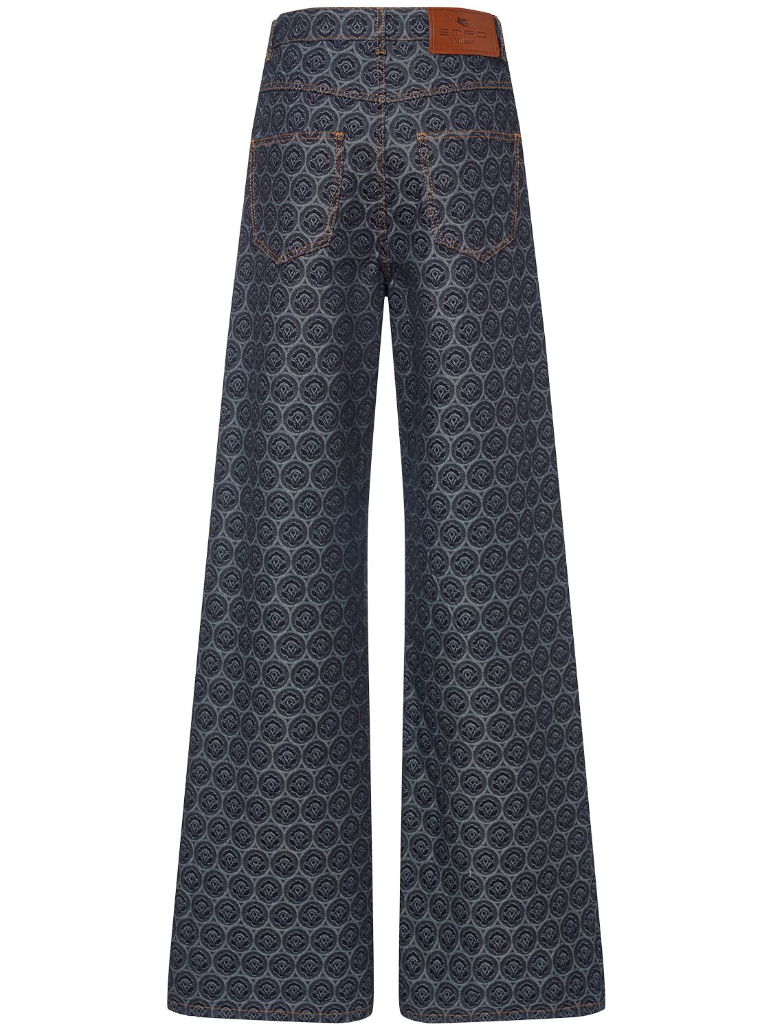 Shop Etro Printed Denim High Rise Wide Jeans In Navy/lilac