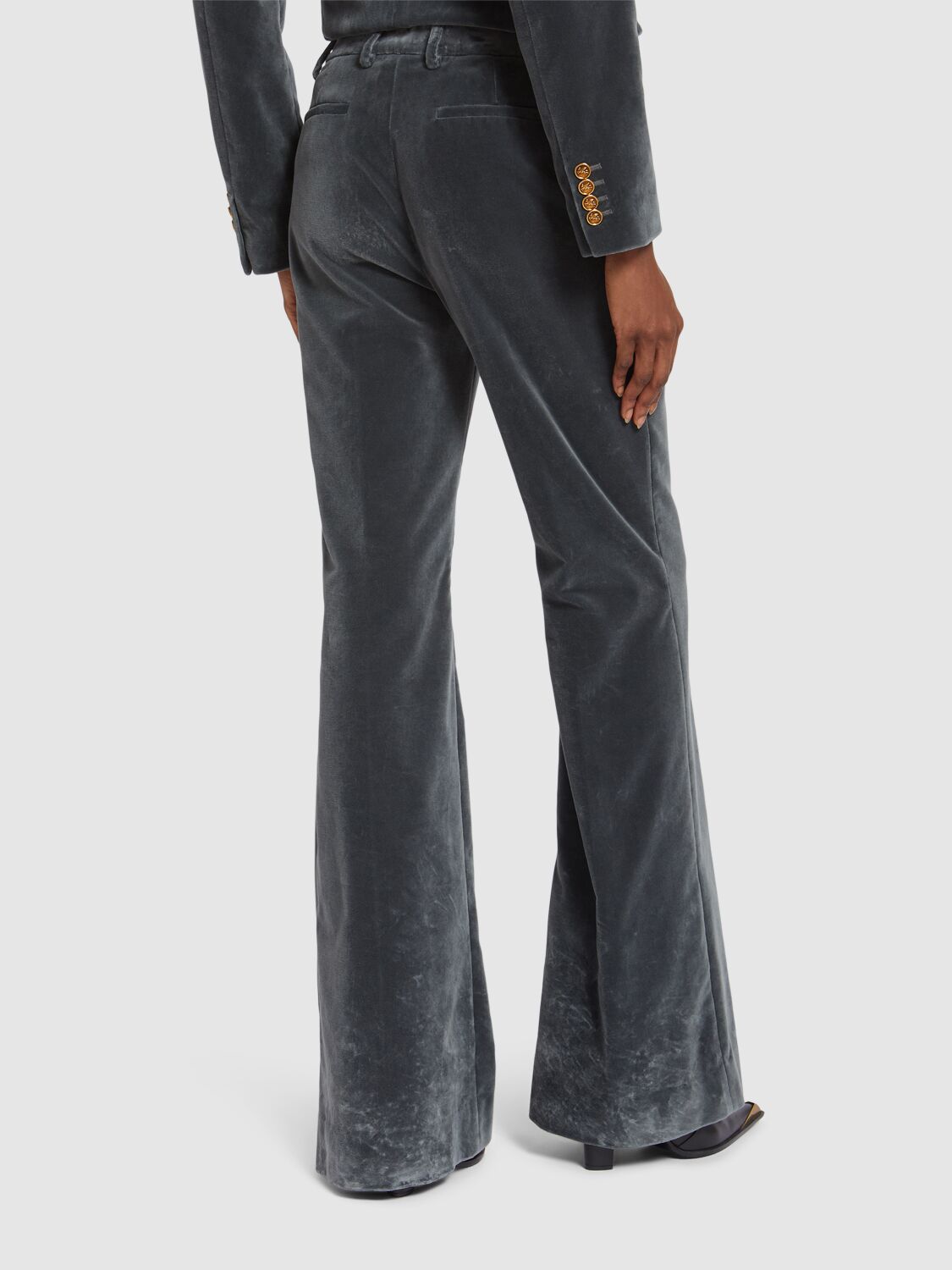 Shop Etro Velvet Flared Pants In Teal/grey