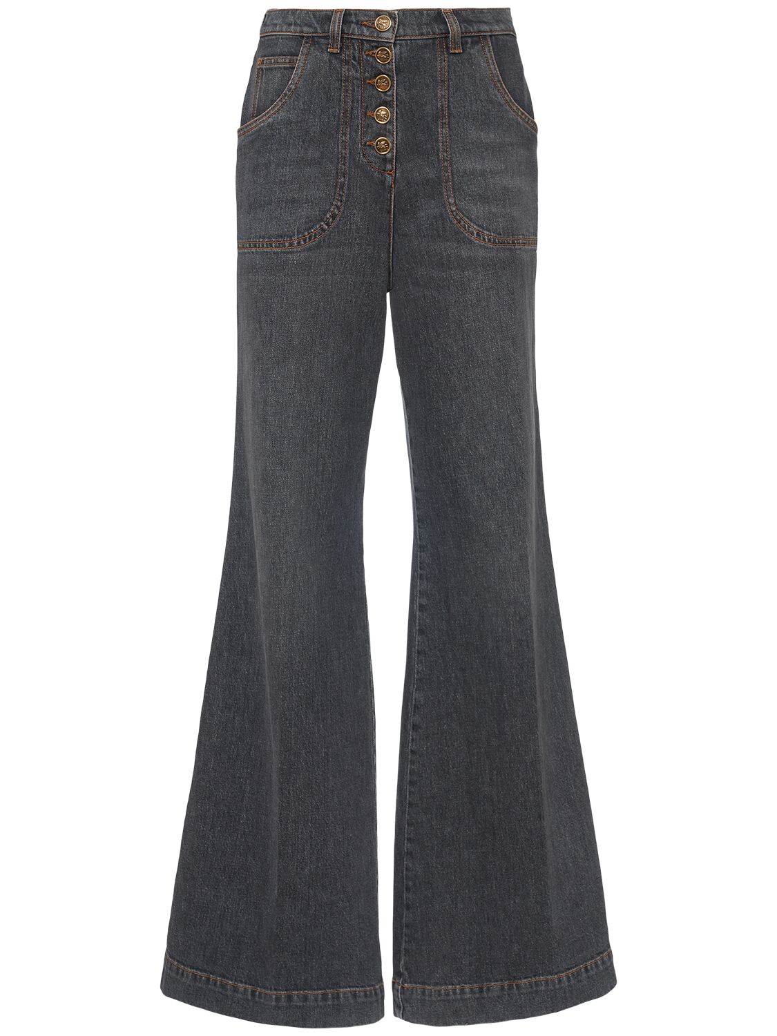 Etro Denim High Rise Flared Jeans In Gris