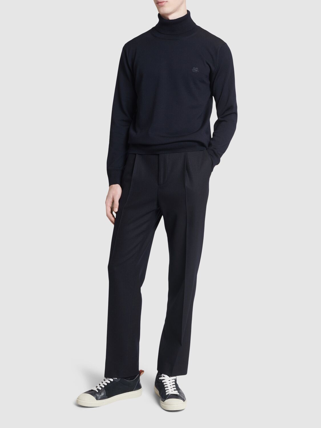 Shop Etro Wool Turtleneck Sweater In Navy