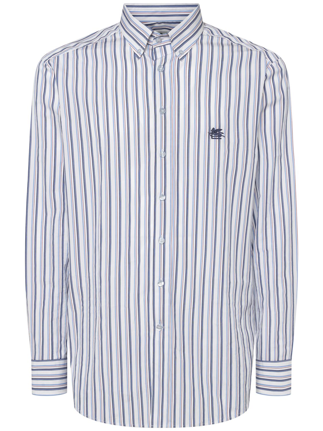 Shop Etro Striped Logo Cotton Shirt In Blue