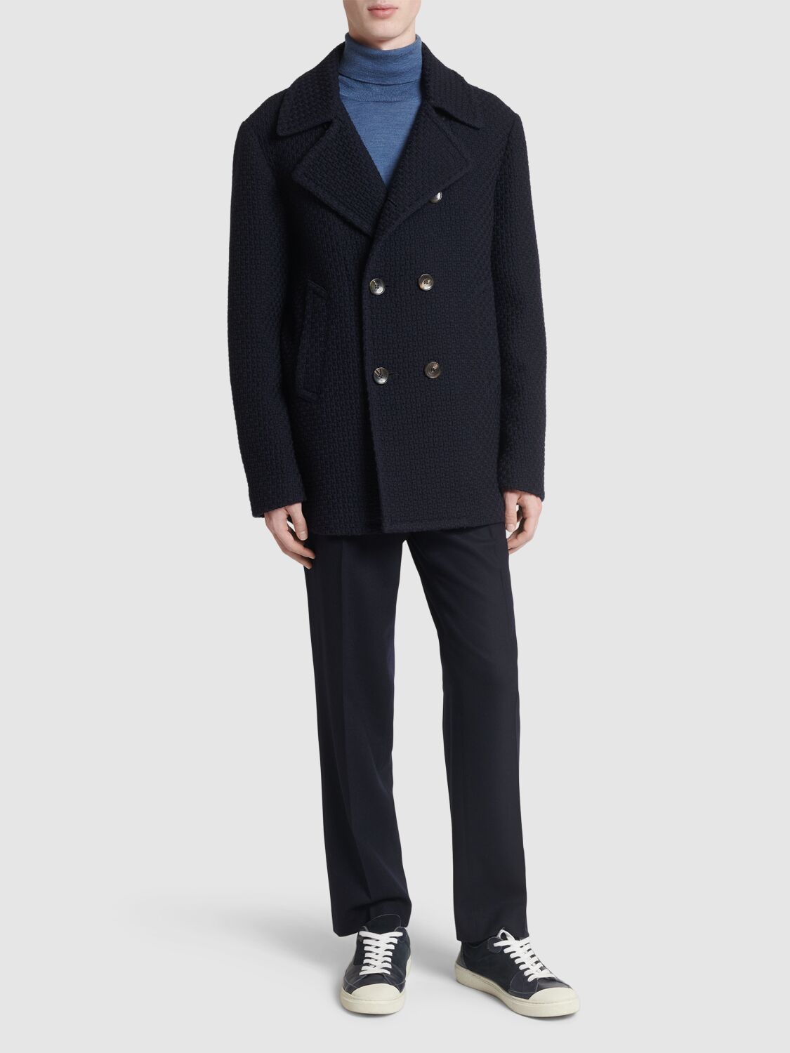 Shop Etro Wool Peacoat In Navy