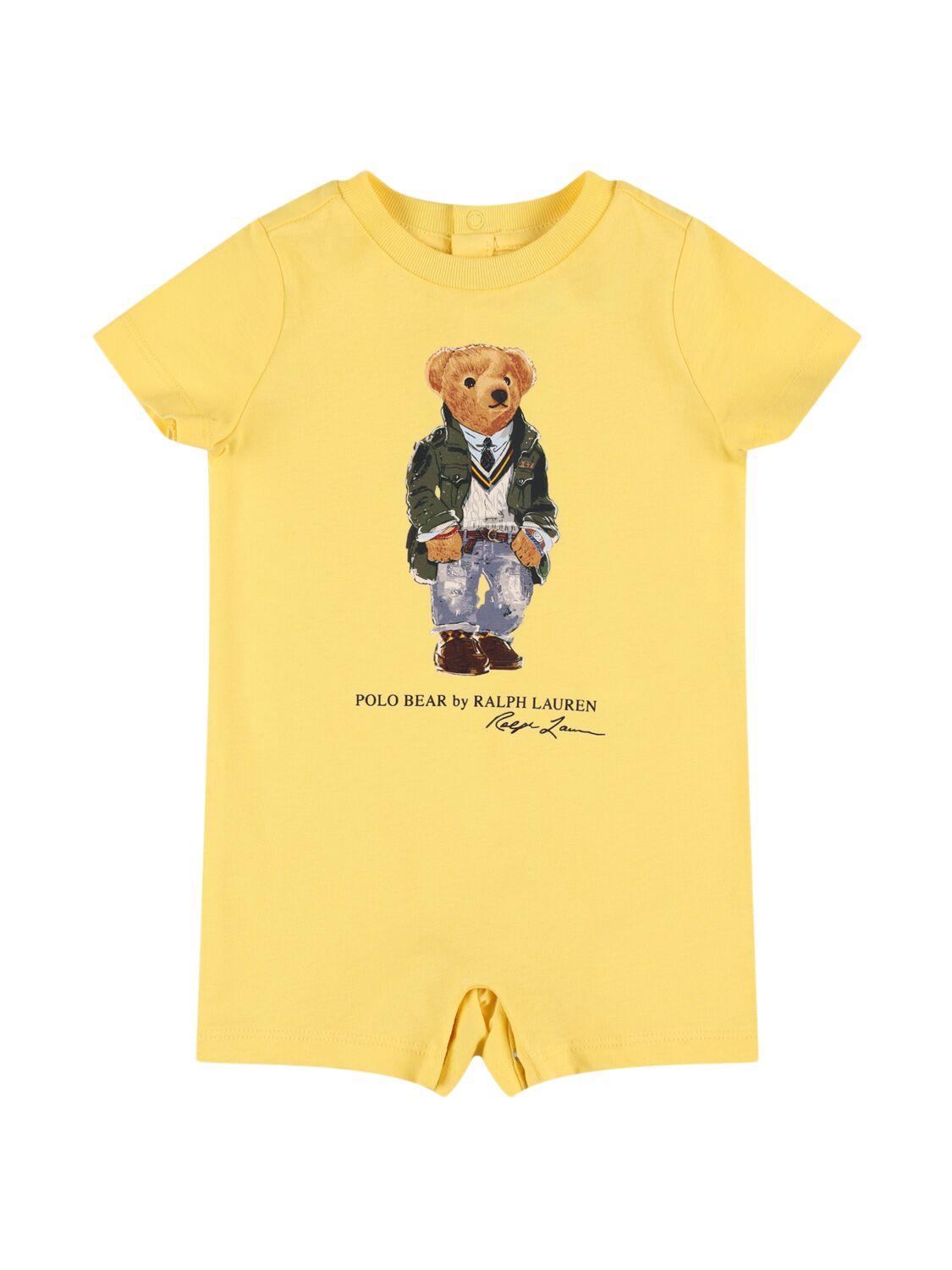 Ralph Lauren Babies' Polo Bear Printed Cotton Jersey Romper In Yellow