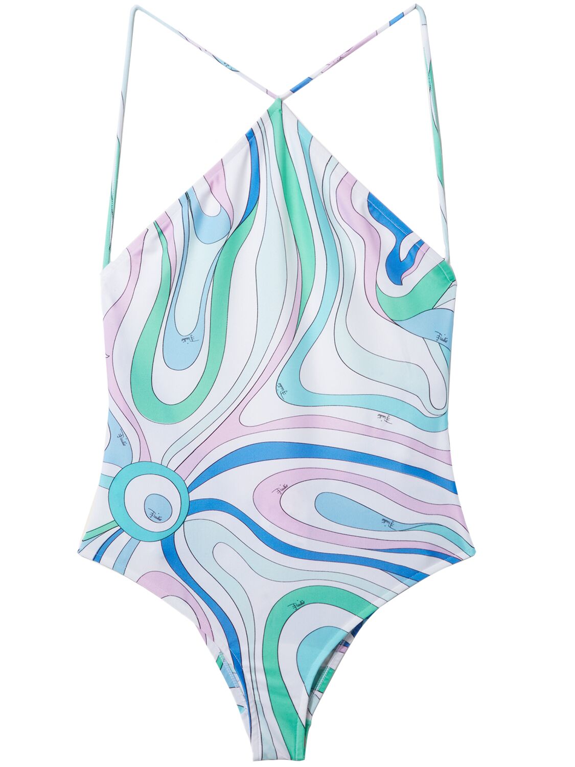 Pucci Shiny Lycra One Piece Swimsuit In 蓝色,白色