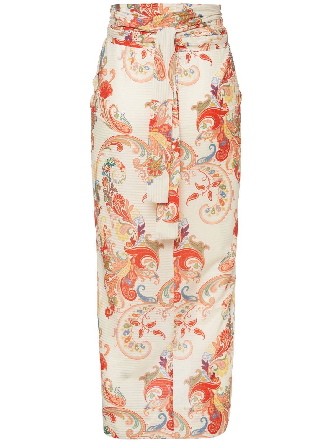 Shop Etro Printed Cotton & Silk Midi Sarong Skirt In 奶油色/多色