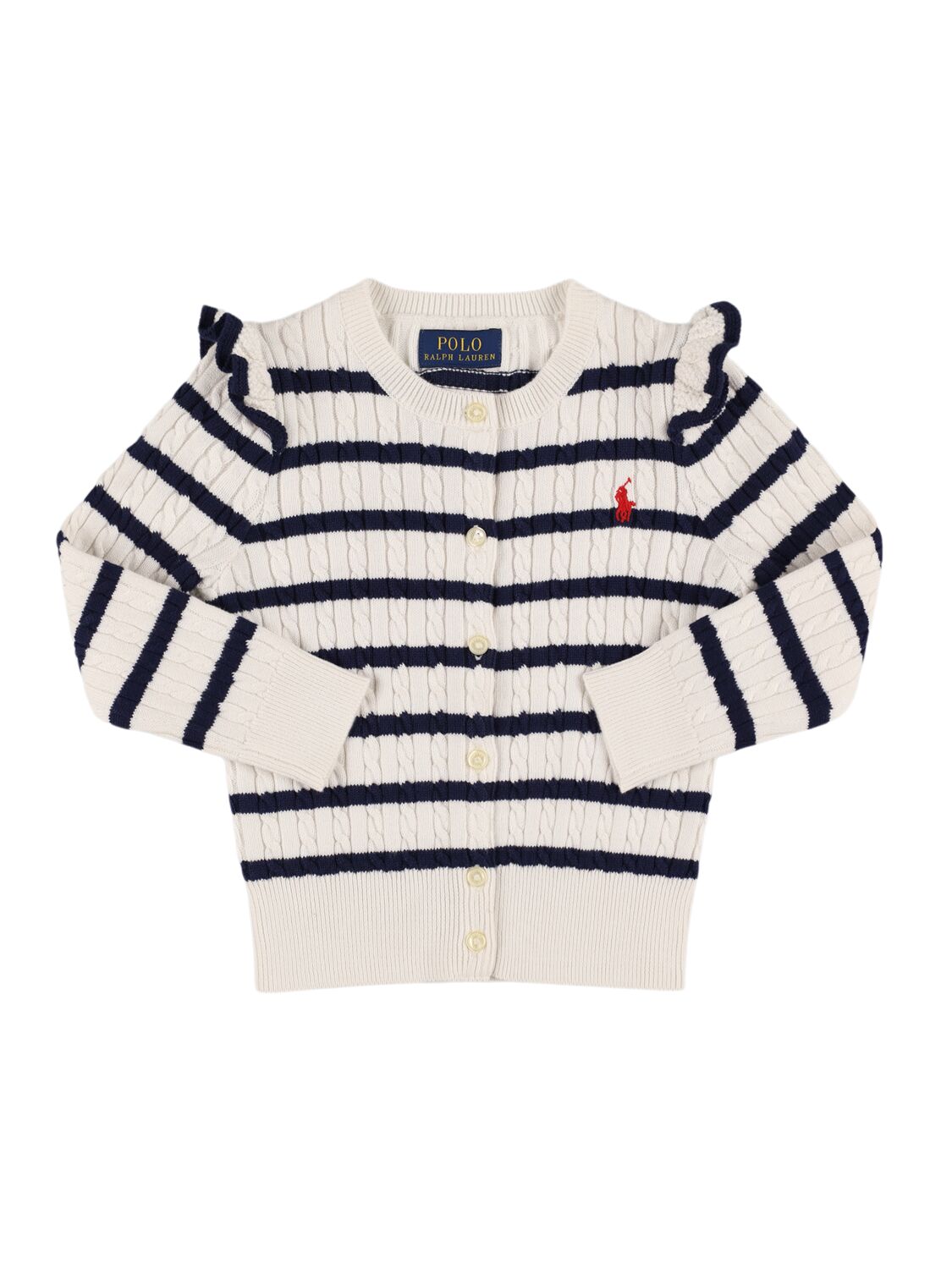 Ralph Lauren Kids' Cotton Cable Knit Cardigan W/logo In Neutral