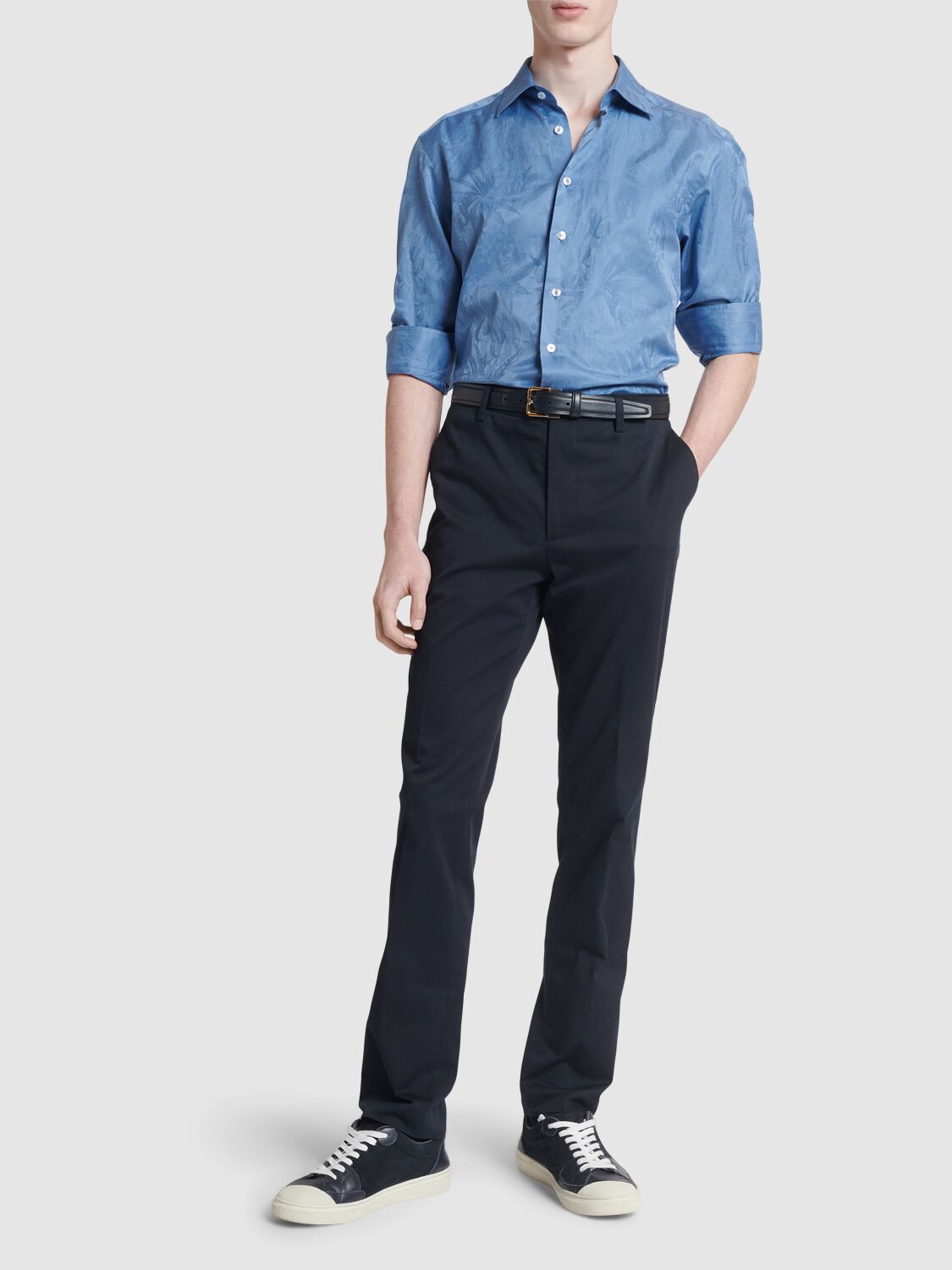 Shop Etro Cotton Jacquard Shirt In Blue