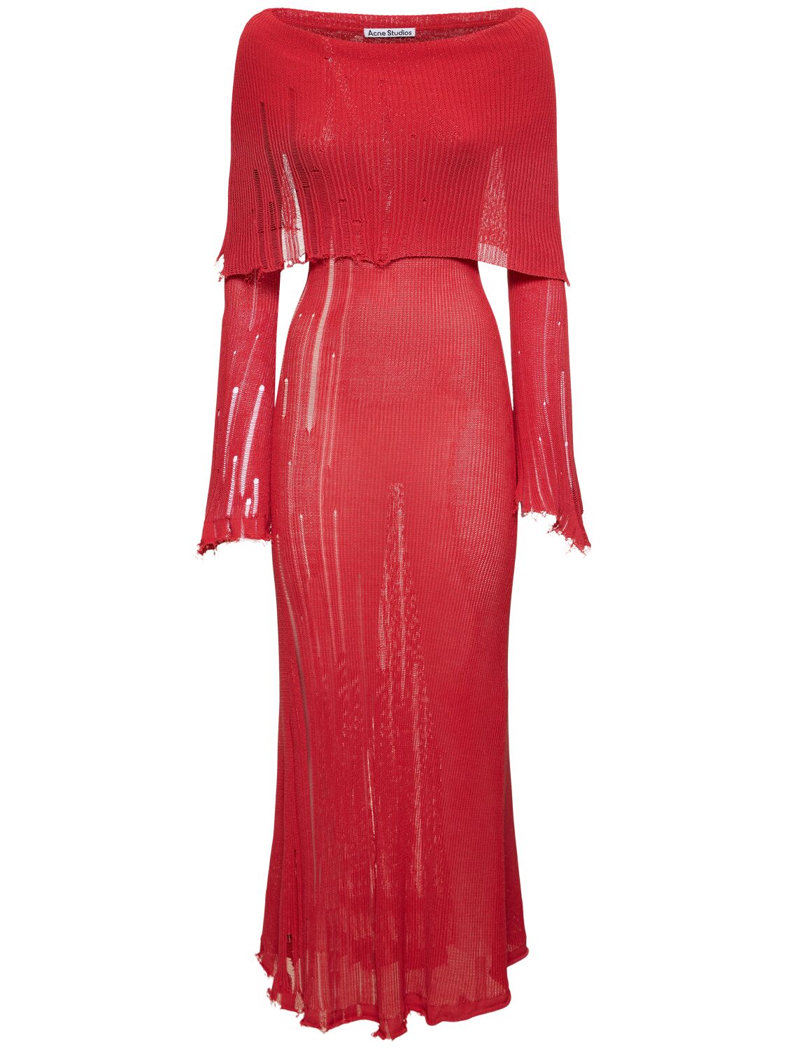Acne Studios Distressed Knit L/s Midi Dress In Red