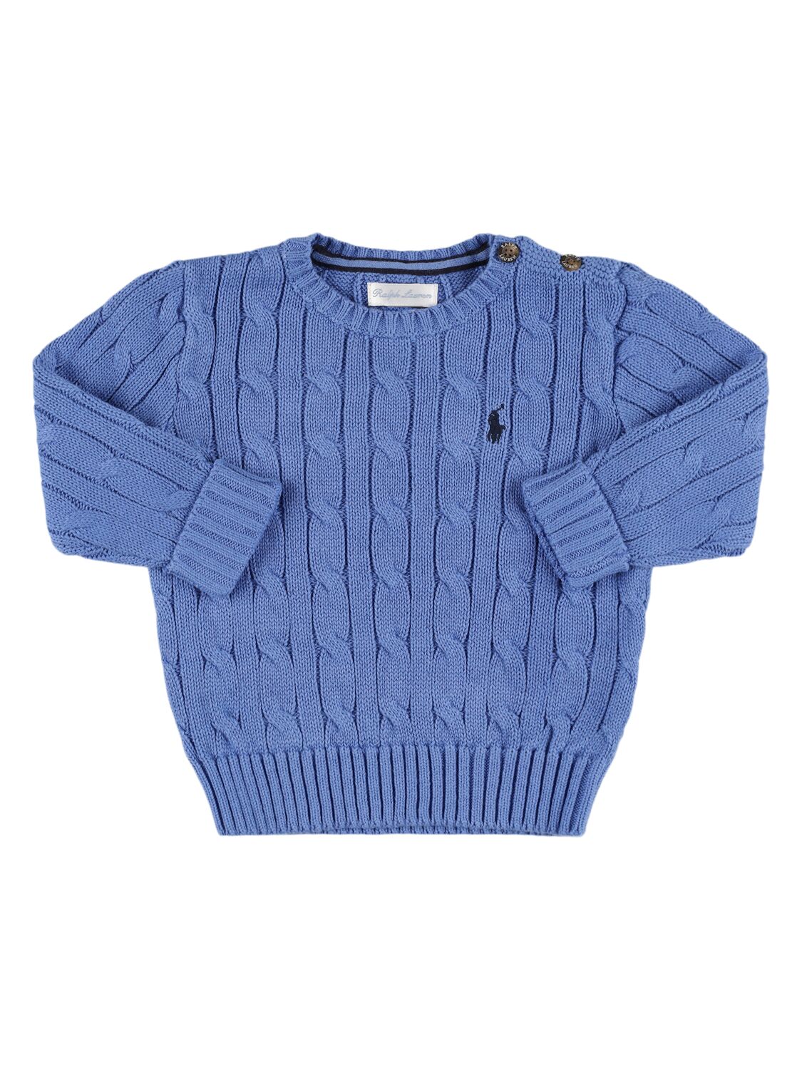 Ralph Lauren Kids' Cotton Cable Knit Sweater W/logo In Blue