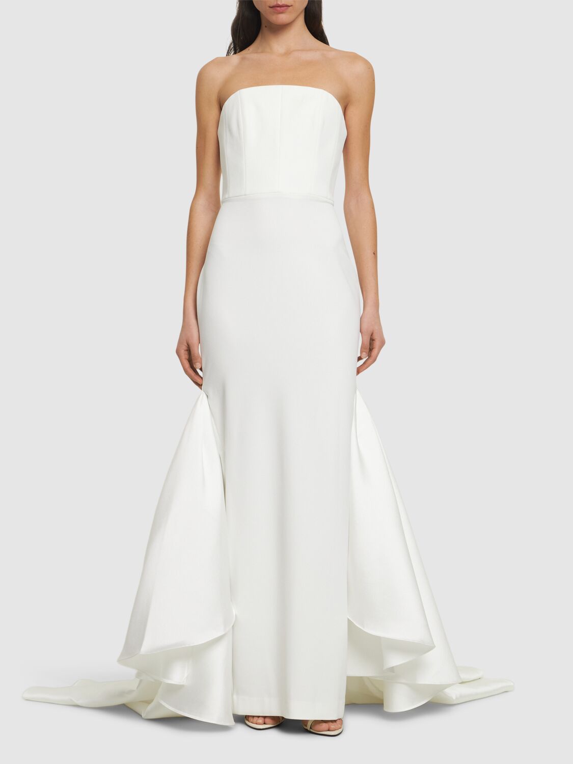 Shop Solace London Jodi Woven Crepe Strapless Maxi Dress In White