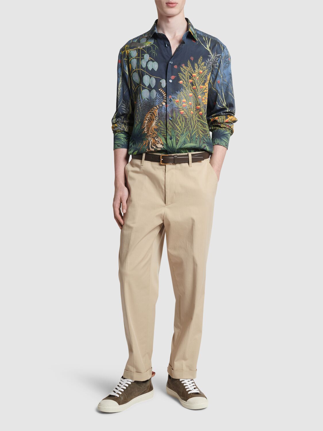 Shop Etro Printed Cotton Shirt In Navy