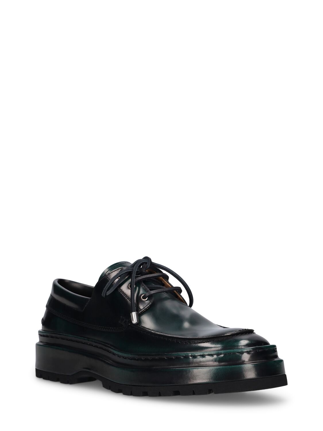 Shop Jacquemus Les Bateau Pavane Leather Lace-up Shoes In Black,green