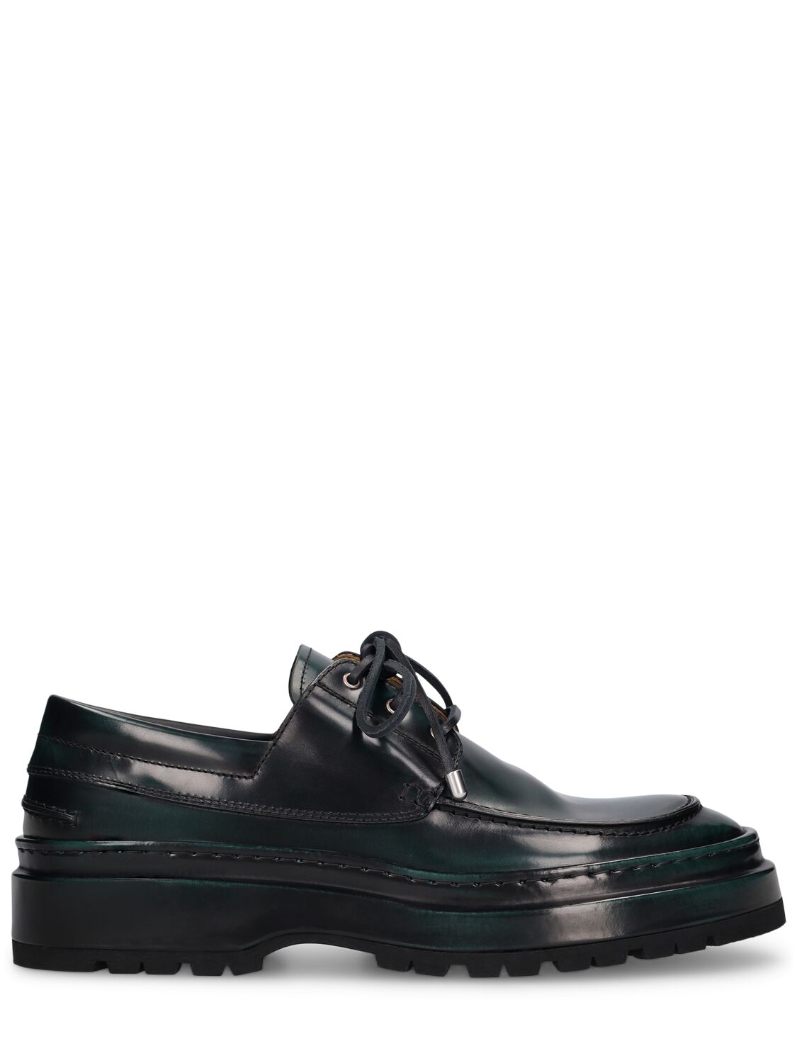 Jacquemus Les Bateau Pavane Leather Lace-up Shoes In Black,green