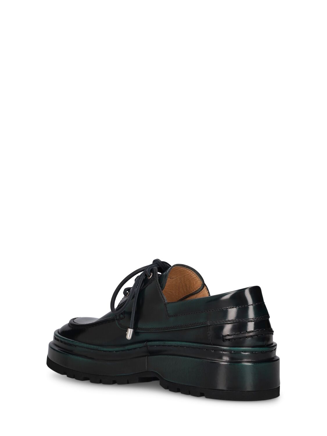 Shop Jacquemus Les Bateau Pavane Leather Lace-up Shoes In Black,green