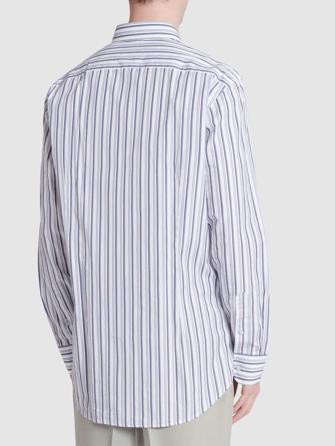 Shop Etro Striped Logo Cotton Shirt In Blue