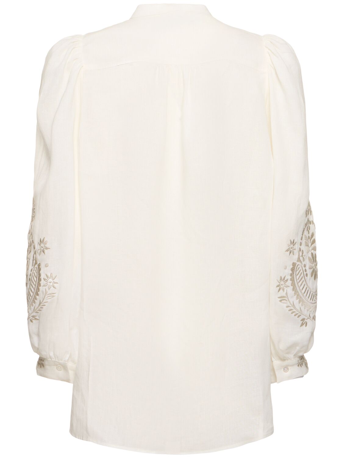 Shop Weekend Max Mara Carnia Embroidered Linen Shirt In Ivory,multi