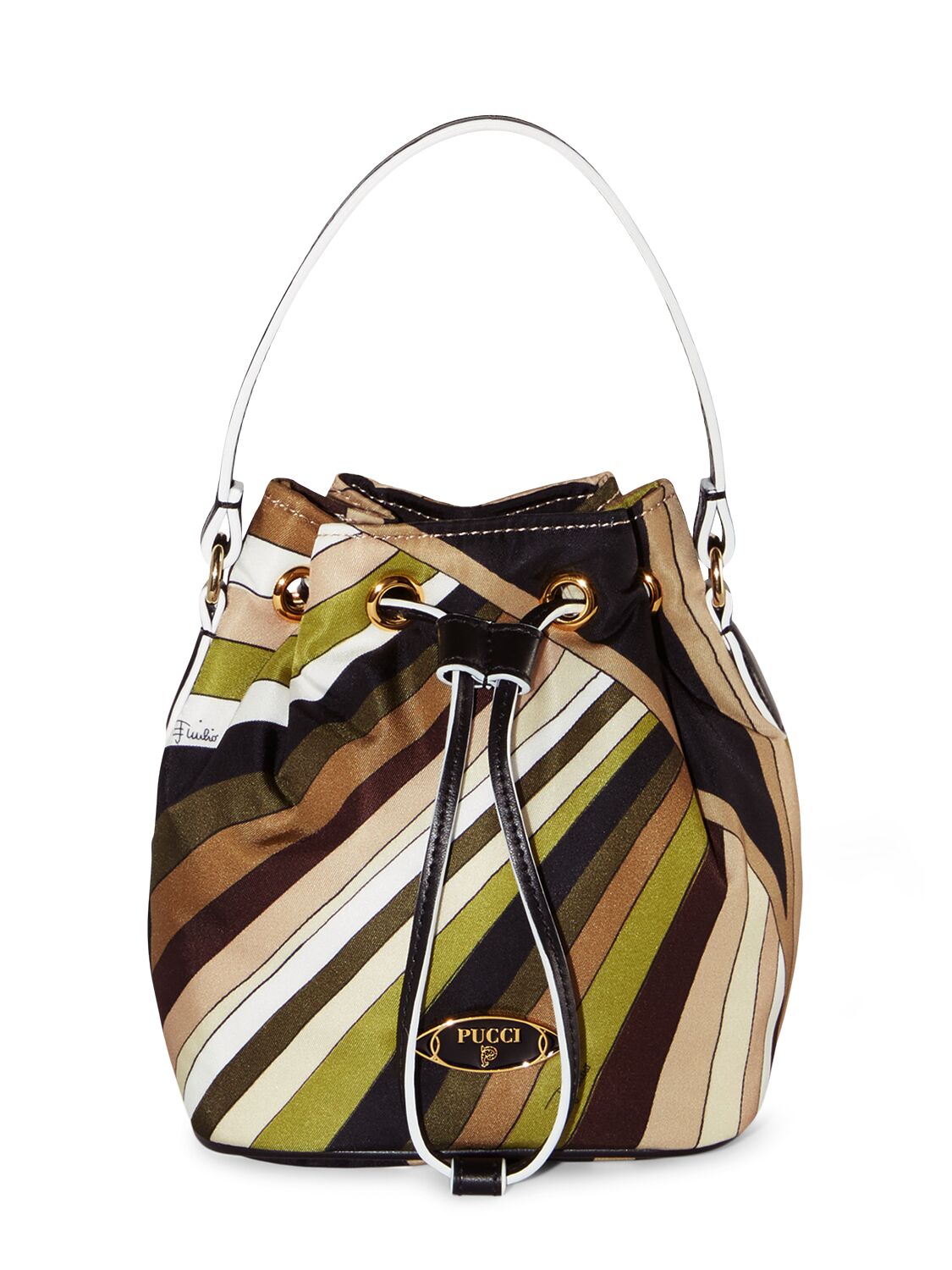 Pucci Small Printed Drawstring Bag In Khaki,moss