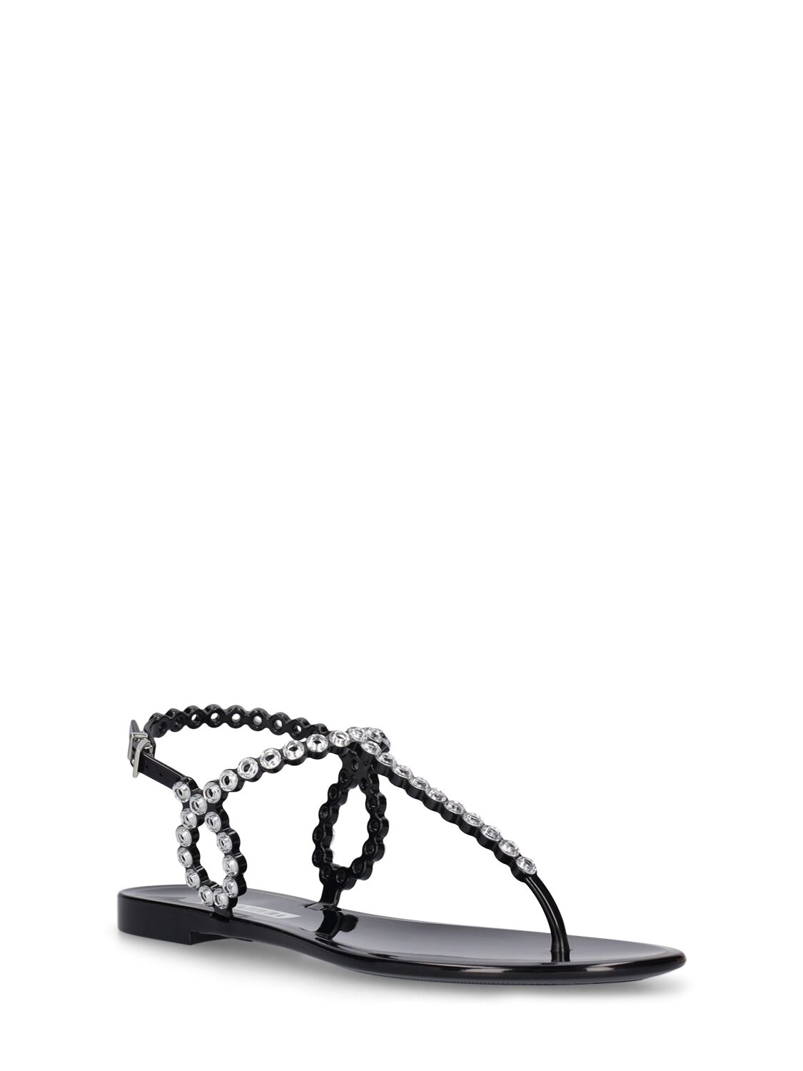 Shop Aquazzura 5mm Almost Bare Crystal Jelly Flats In Black