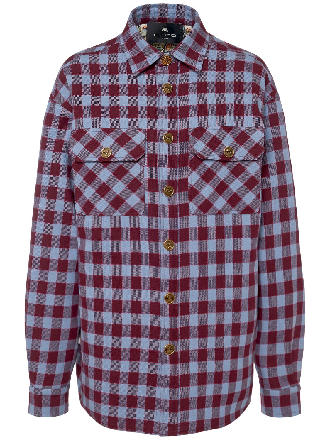 Etro Cotton Poplin Shirt Jacket W/ Pockets In 蓝色/酒红色