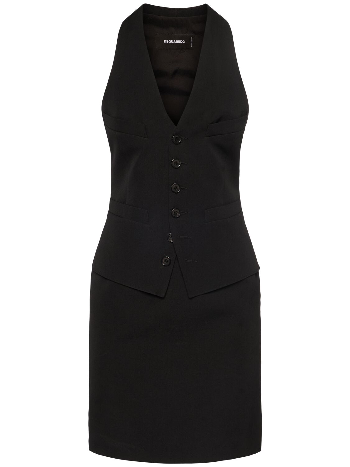 Dsquared2 Stretch Wool Mini Vest Dress In Black