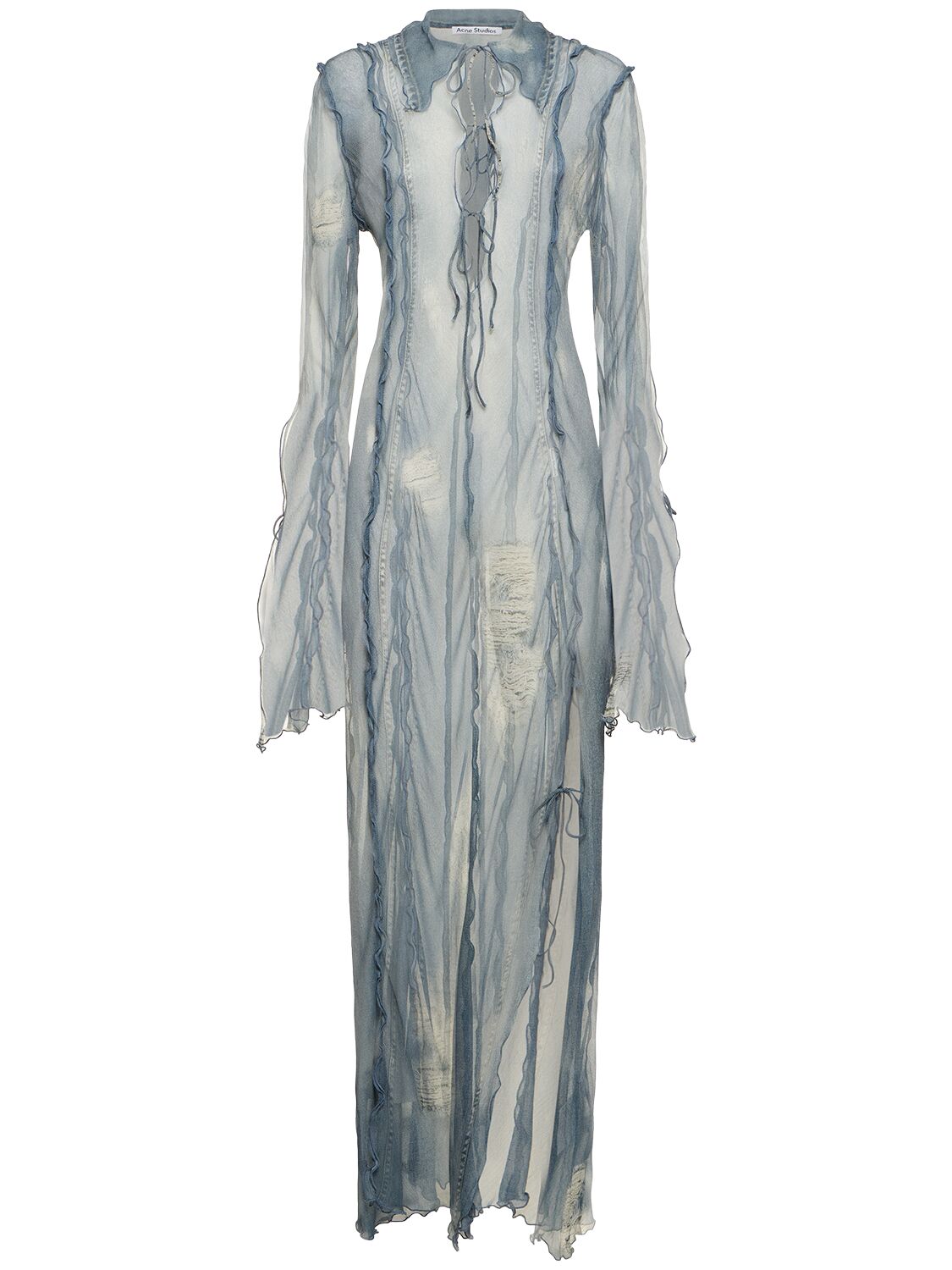 Acne Studios Printed Satin Denim Effect Long Dress In Light Blue