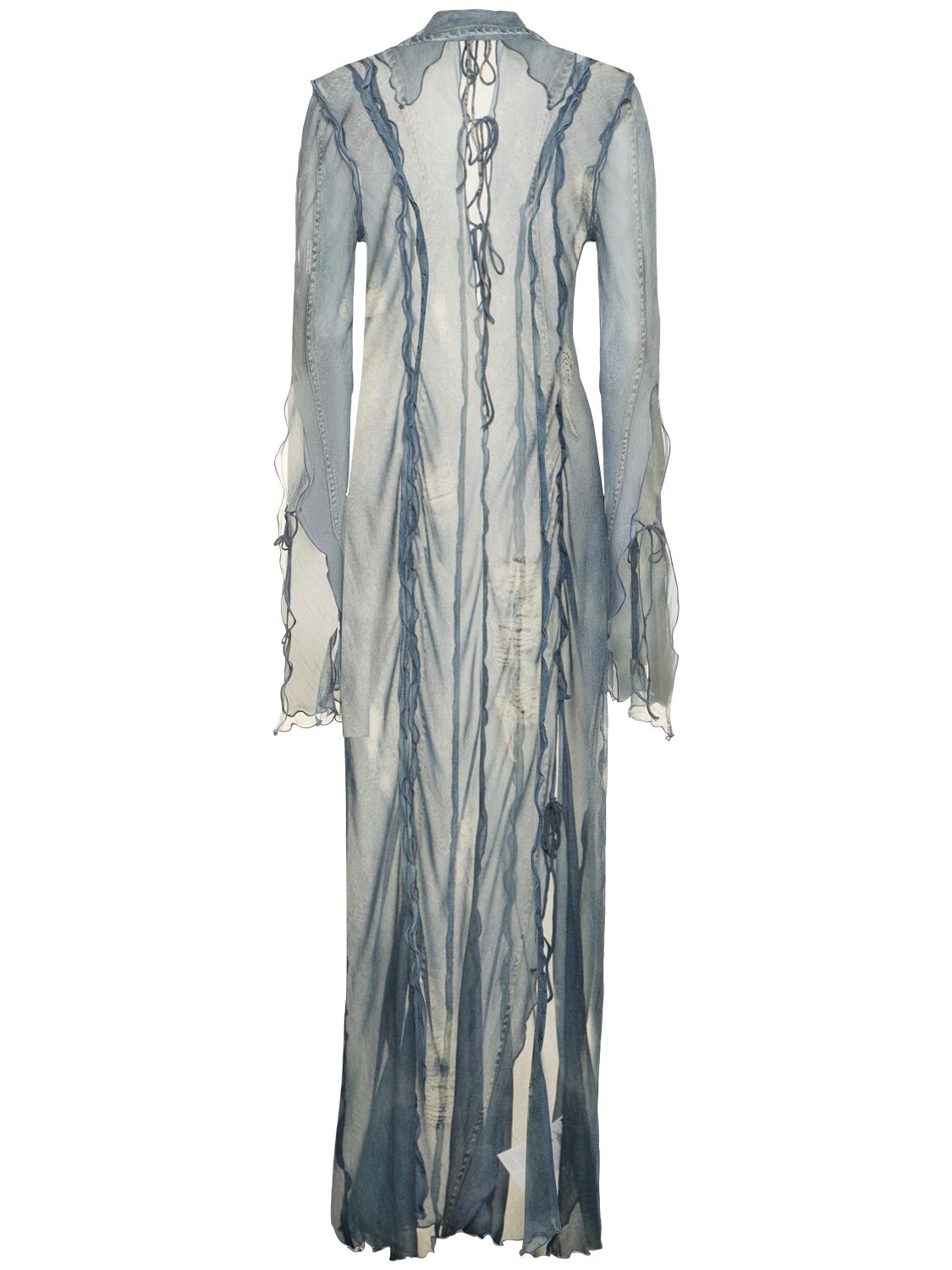 Shop Acne Studios Printed Satin Denim Effect Long Dress In Light Blue
