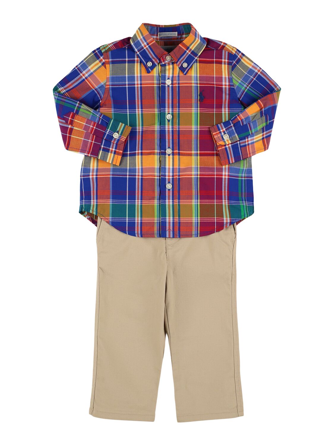 Ralph Lauren Babies' Check Print Poplin Shirt & Pants In Multi