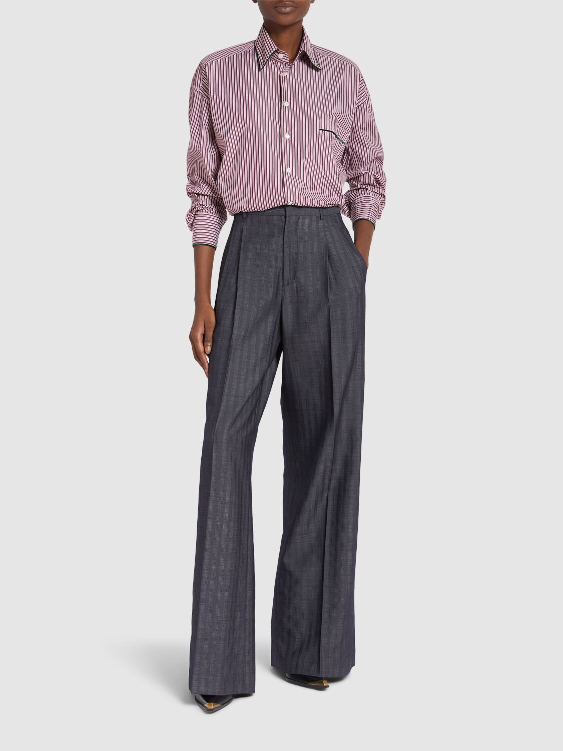 Shop Etro Wool Suiting Wide Pants In 深灰色