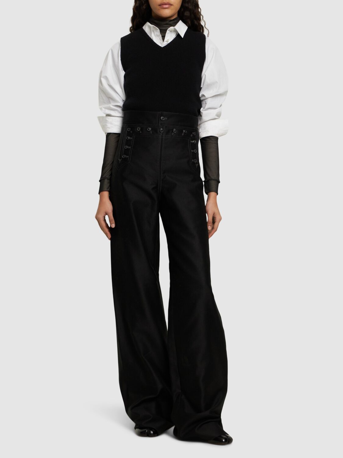 Shop Maison Margiela Cotton Satin Pants In Black