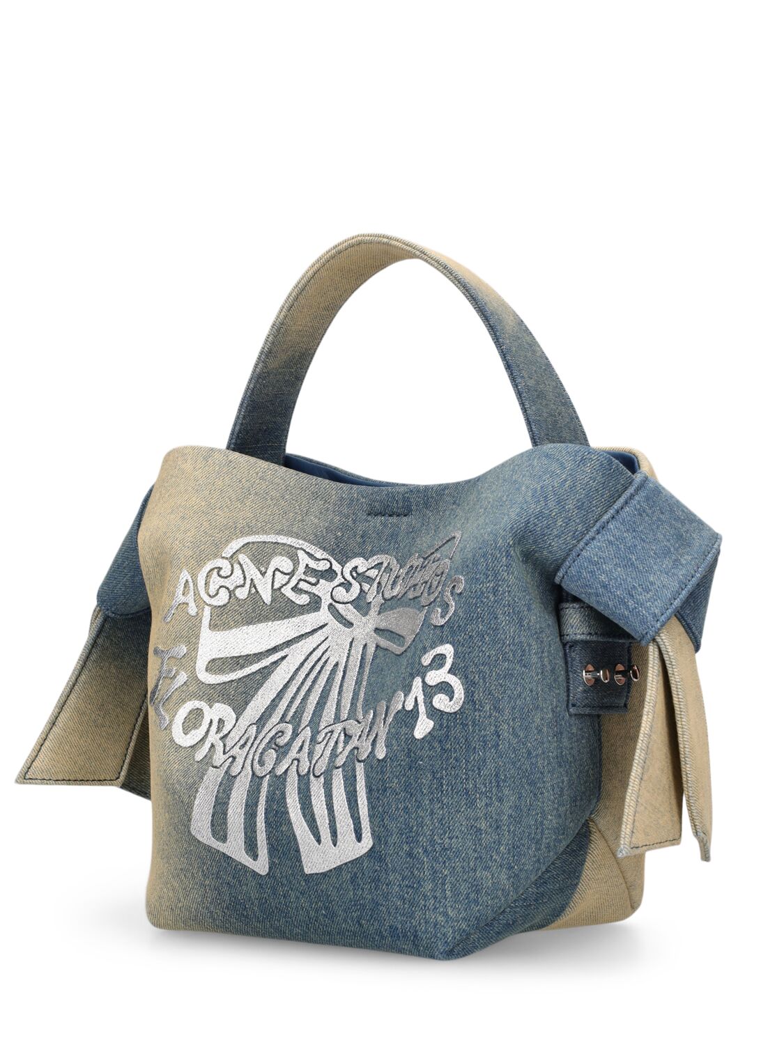 Shop Acne Studios Mini Musubi Bow Denim Top Handle Bag In Dusty Blue