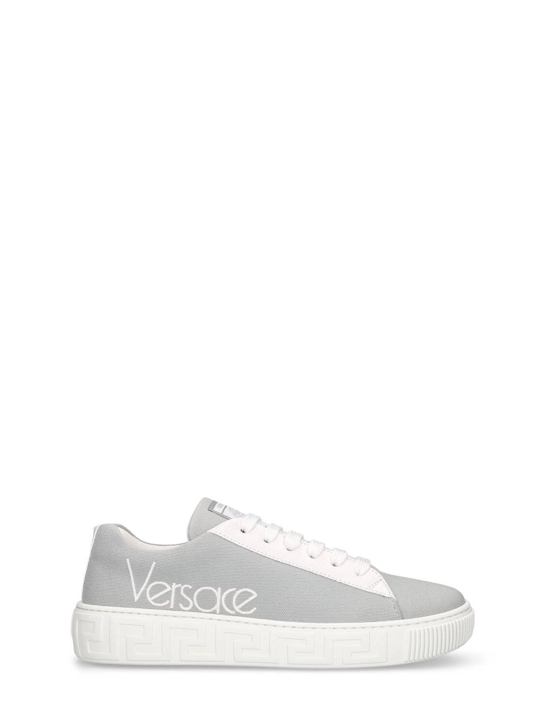Versace Kids' Leather Lace-up Sneakers In White,grey