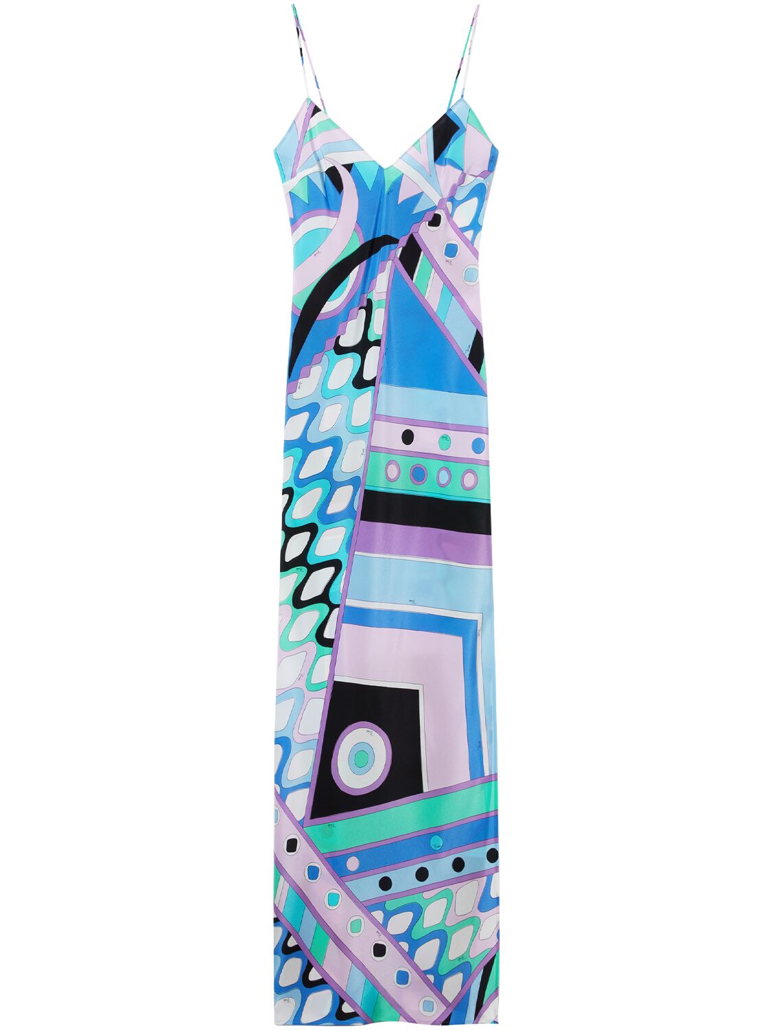 Shop Pucci Printed Crepe Long Dress In White,blue