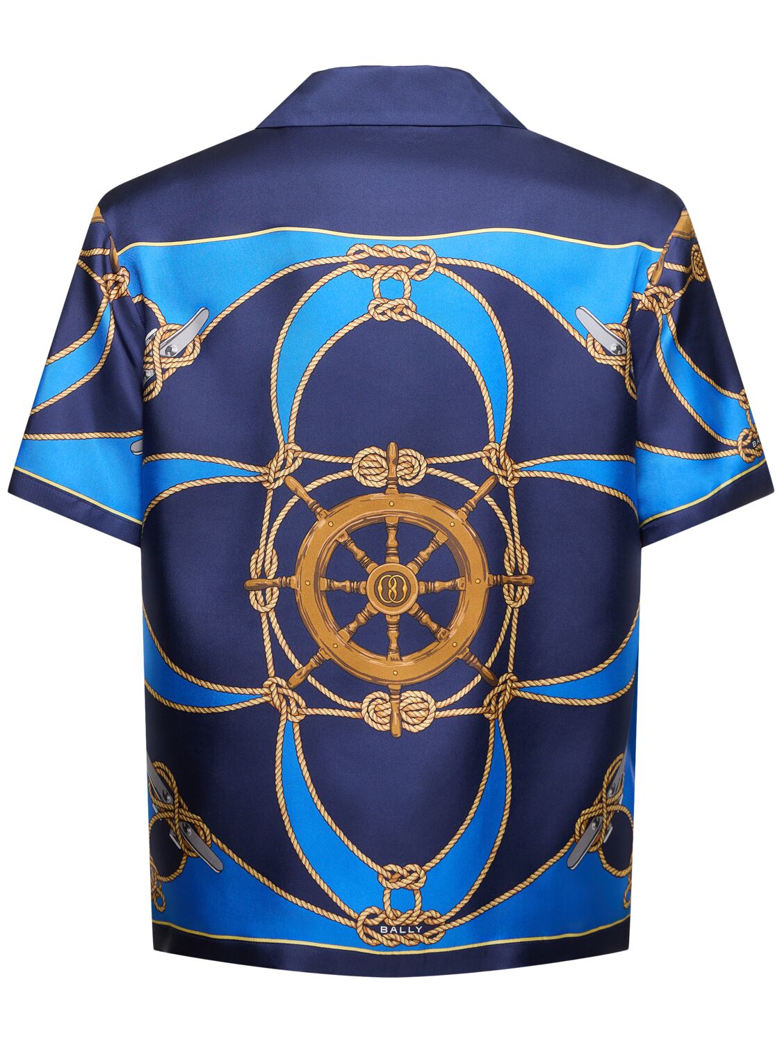 Shop Bally Marine Silk Bowling Shirt In Blue