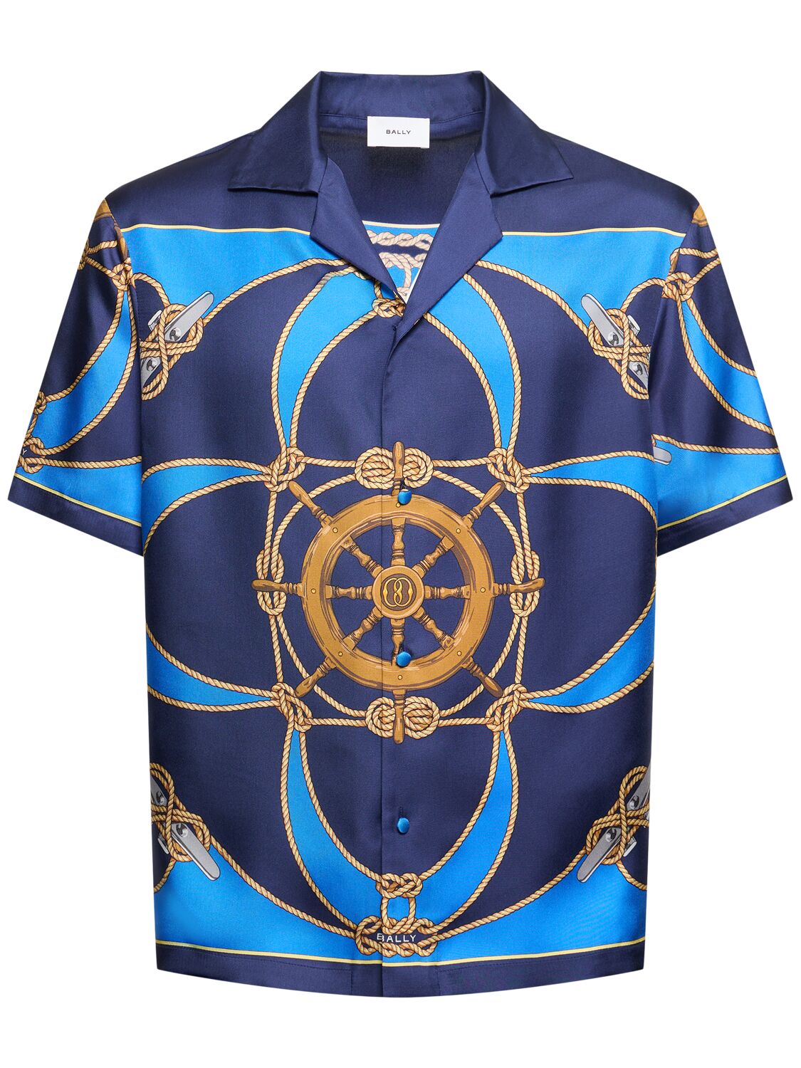 Shop Bally Marine Silk Bowling Shirt In Blue