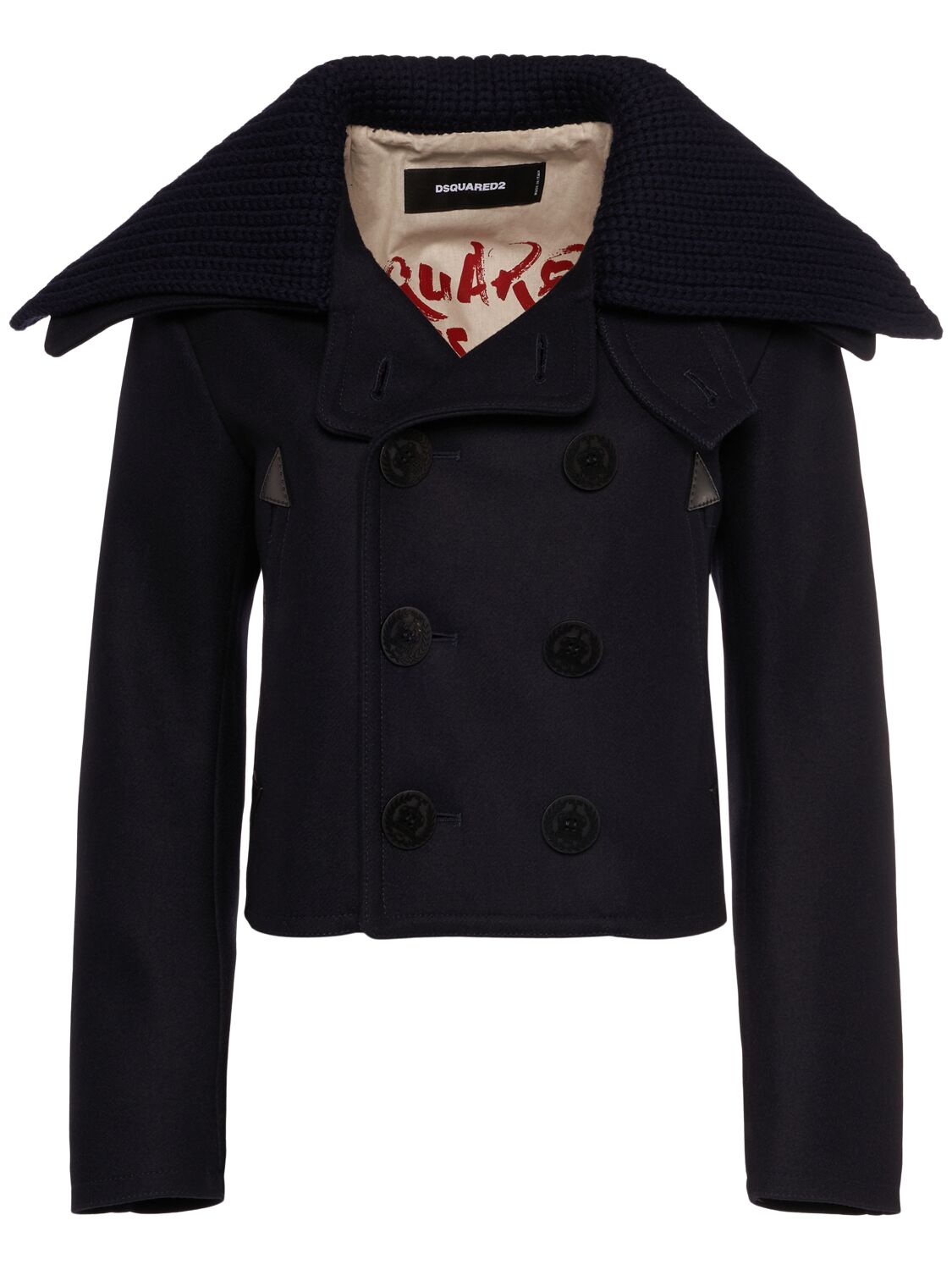 Dsquared2 Felt Stretch Wool Sailor Peacoat In Blue