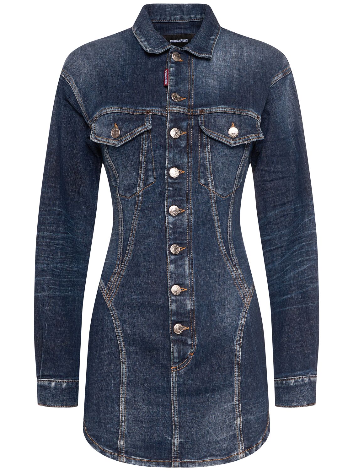 Dsquared2 Bustier Denim Long Sleeved Mini Dress In Dark Blue