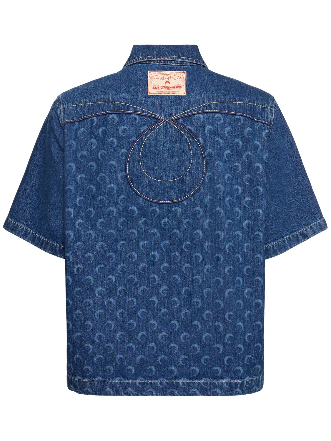 Shop Marine Serre Deadstock Denim Workwear Shirt In Blue