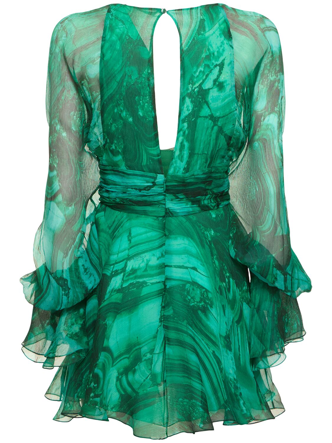 ROBERTO CAVALLI MALACHITE PRINTED SILK CHIFFON DRESS 