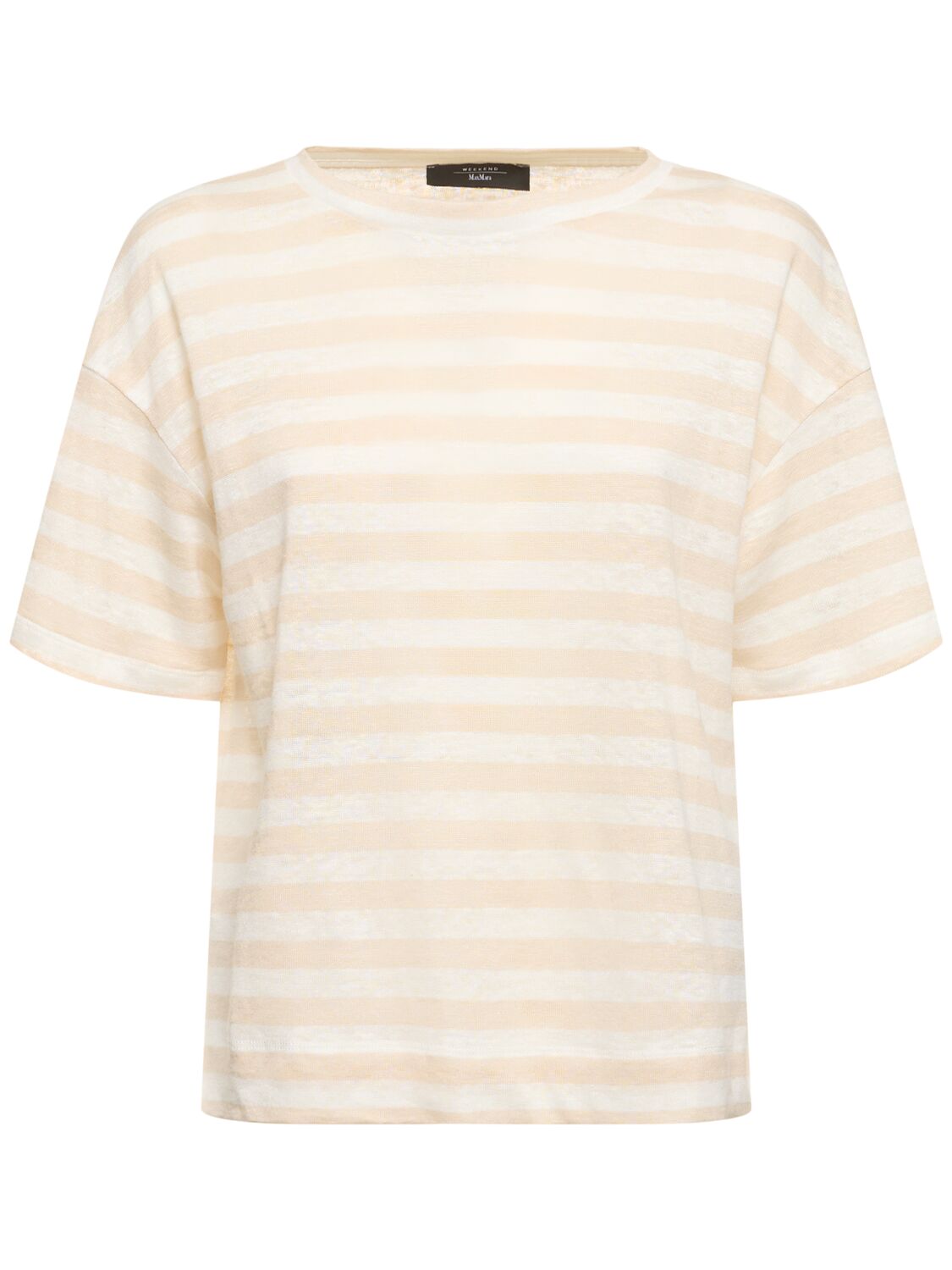 Shop Weekend Max Mara Falla Linen Jersey Striped T-shirt In White,beige