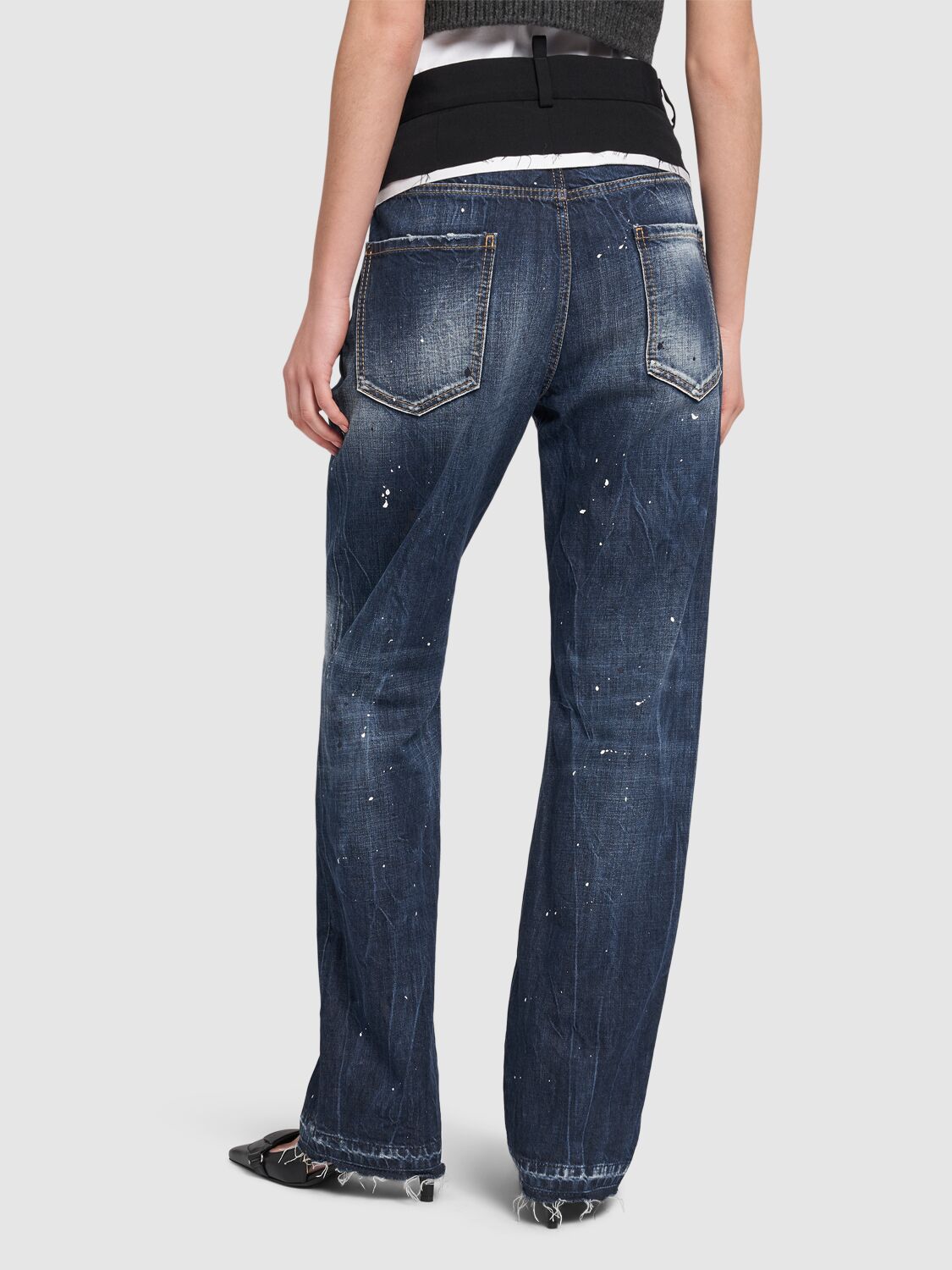 Shop Dsquared2 Denim & Canvas Mid Rise Baggy Jeans In Dark Blue/black