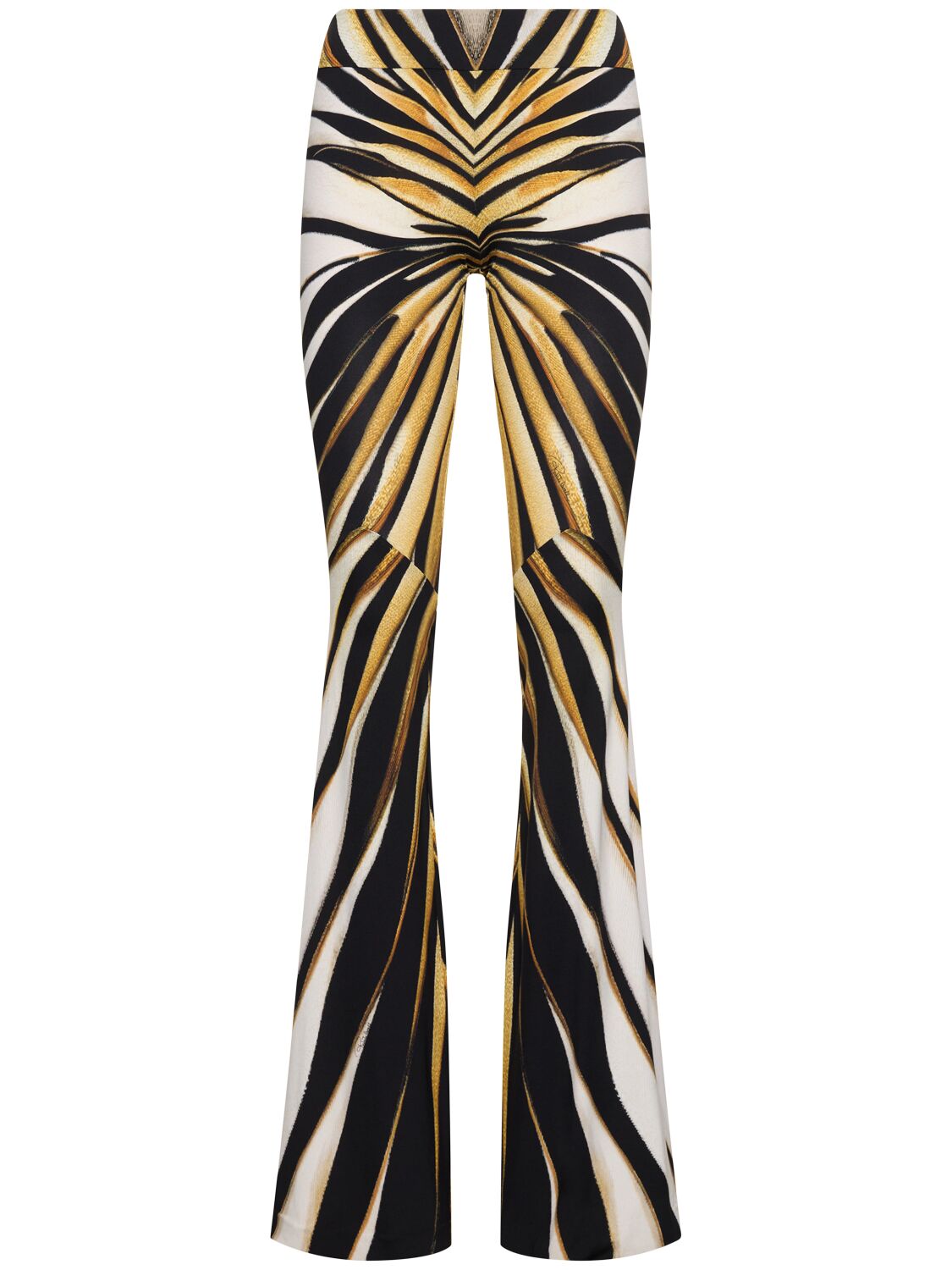 Shop Roberto Cavalli Ray Of Gold Printed Lycra Flared Pants In Yellow/black