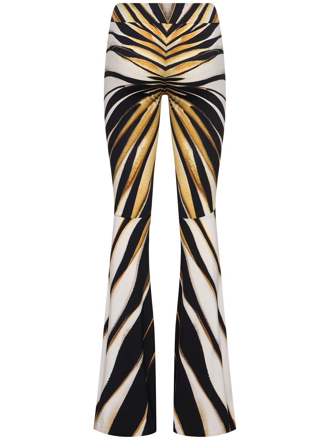 Shop Roberto Cavalli Ray Of Gold Printed Lycra Flared Pants In Yellow/black